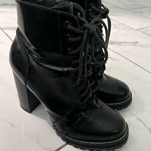 Jeffrey Campbell Patent Black Heeled Lace-Up Boots